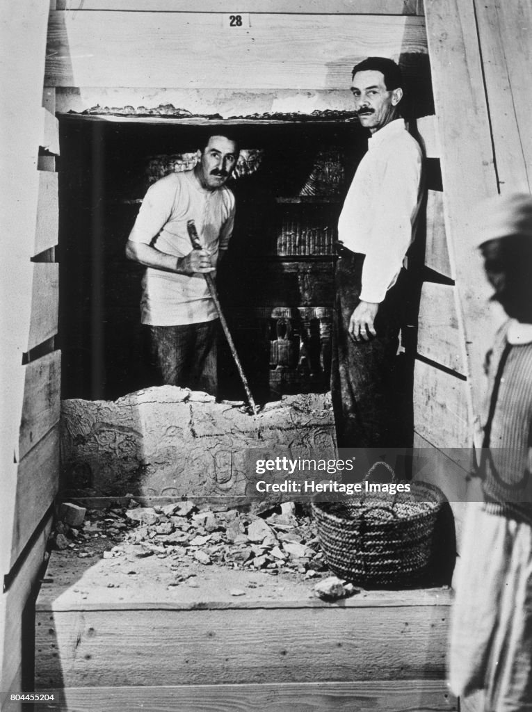 Howe Rd Carter Background Archaeologists Howard Carter and Arthur Mace standing in the doorway ...