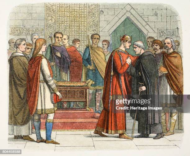 King William I pays court to the English leaders. William the Conqueror , the first Norman King of England, receiving the English leaders after the...