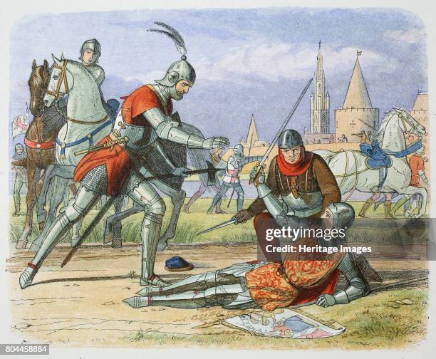 Capture of Joan of Arc, Compiegne, France, 1430 . Joan , the Maid of Orleans, captured by the Burgundians while defending Compiegne during the...