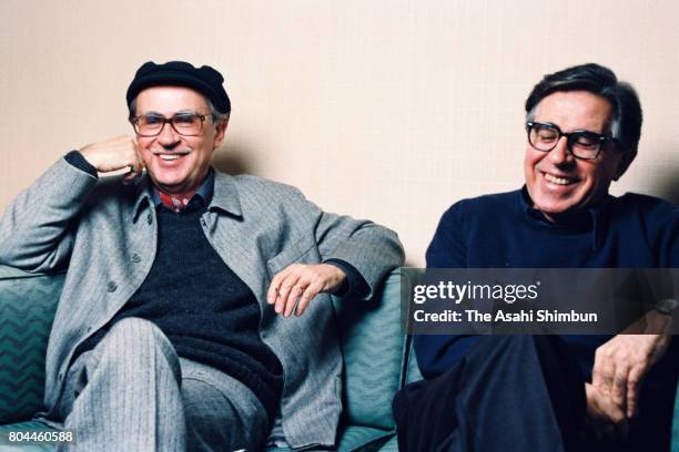 Film Directors Vittorio Taviani and Paolo Taviani speak during the Asahi Shimbun interview on January 13, 1994 in Tokyo, Japan.