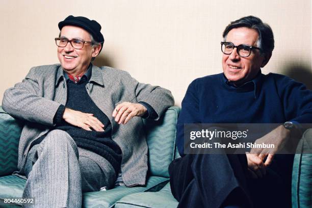 Film Directors Vittorio Taviani and Paolo Taviani speak during the Asahi Shimbun interview on January 13, 1994 in Tokyo, Japan.