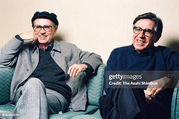 Film Directors Vittorio Taviani and Paolo Taviani speak during the Asahi Shimbun interview on January 13, 1994 in Tokyo, Japan.