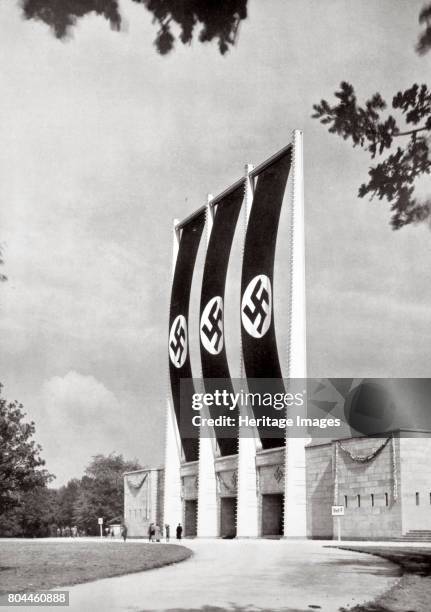 Rear of the Grand Stand for National Socialist Party Congresses, Nuremberg, Germany, 1936. The back of the grandstand at the Zeppelinfeld stadium...