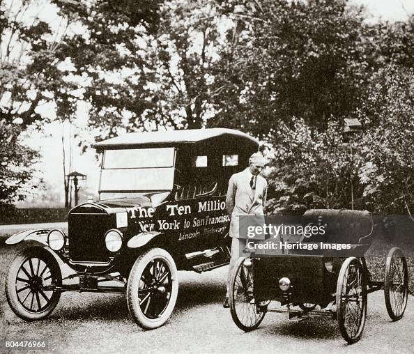 Henry Ford American Car Manufacturer With Two Of His Cars USA 1924