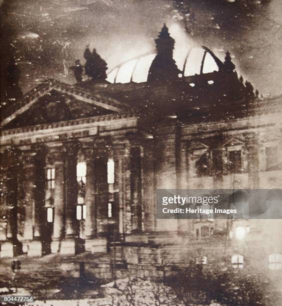 The Reichstag on fire, Berlin, Germany, 27 February 1933. The Reichstag, which housed Germany's parliament, was the target of an arson attack....