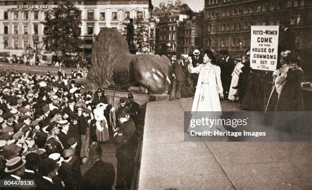 Christabel Pankhurst, British suffragette, addressing a crowd in Trafalgar Square, London, 11 October 1908. Christabel Pankurst , one of the founders...