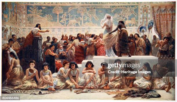 The Babylonian Marriage Market', 1915. After a painting by Edwin Longsden Long . Illustration from Myths of Babylonia and Assyria by Donald Alexander...