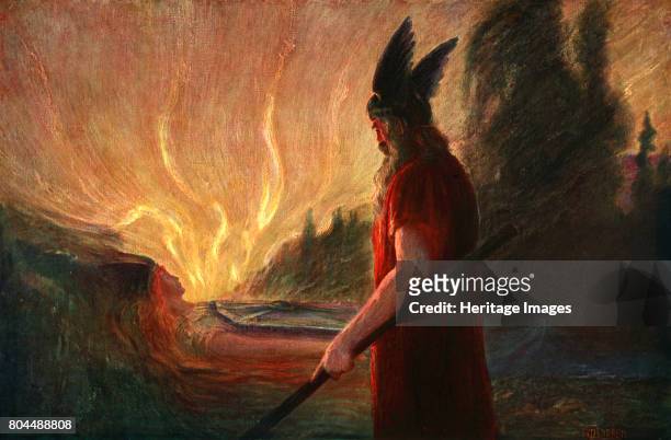 As the Flames Rise, Wotan Leaves', 1906. From The Ring Cycle of operas by German composer Richard Wagner. Found in the collection of the Bibliotheque...