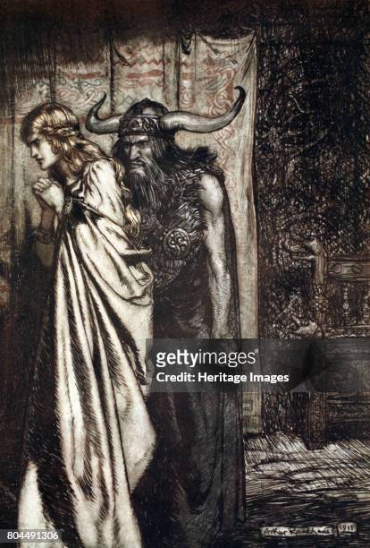 Wife betrayed I will avenge they trust deceived!', 1924. Illustration from Siegfried and the Twilight of the Gods. Brunnhilde thinks Siegfried has...