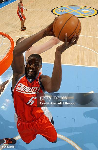 Nazr Mohammed of the Charlotte Bobcats goes up for the shot during the NBA game against the Denver Nuggets at the Pepsi Center on February 2, 2008 in...