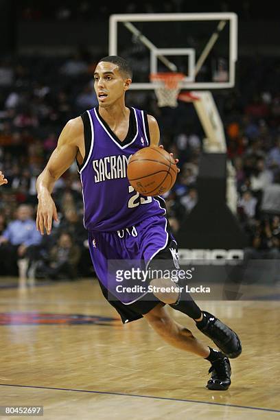 Kevin Martin of the Sacramento Kings moves the ball against the Charlotte Bobcats during the game at Bobcats Arena on February 22, 2008 in Charlotte,...