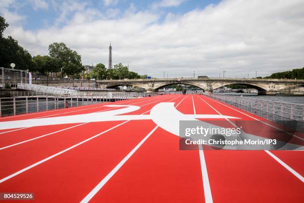 General view on the track of floating athletics near the Pont Marie before its inauguration on June 23, 2017 in Paris, France. On 23 and 24 June,...