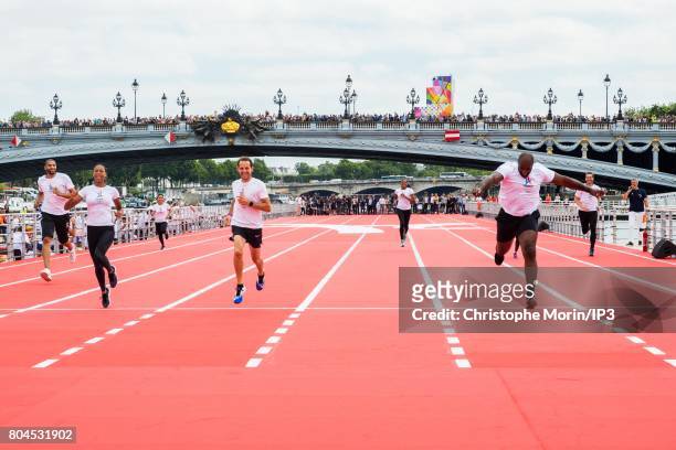 French Athletes inaugurate the track of floating athletics near the Pont Alexandre III on June 23, 2017 in Paris, France. On 23 and 24 June, Paris is...