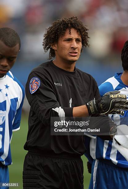 Goalkeeper Kevin Hernandez of Honduras looks on prior to the final match in the CONCACAF U-23 Men's Olympic Qualifying soccer tournament against the...