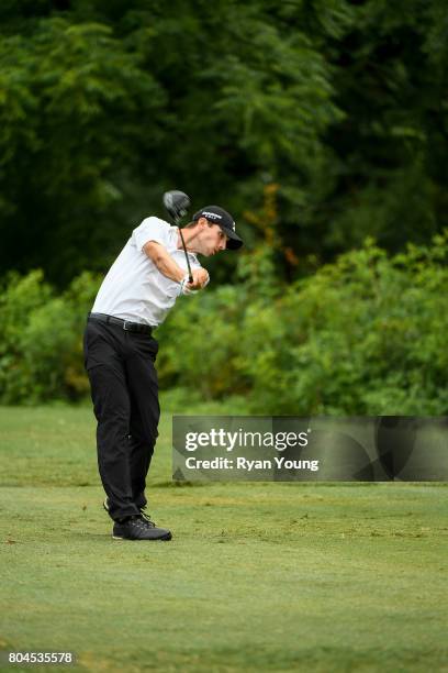 Seth Reeves tees off on the second hole during the second round of the Web.com Tour Nashville Golf Open Benefitting the Snedeker Foundation at...