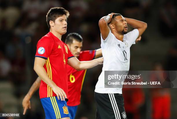 Serge Gnabry of Germany reacts during the UEFA European Under-21 Championship Final between Germany and Spain at Krakow Stadium on June 30, 2017 in...