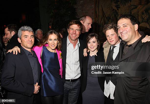 Daniel Battsek, Sarah Jessica Parker, Dennis Quaid, Ellen Page, Ashton Holmes and Noam Murro attend The Cinema Society and Linda Wells after party of...