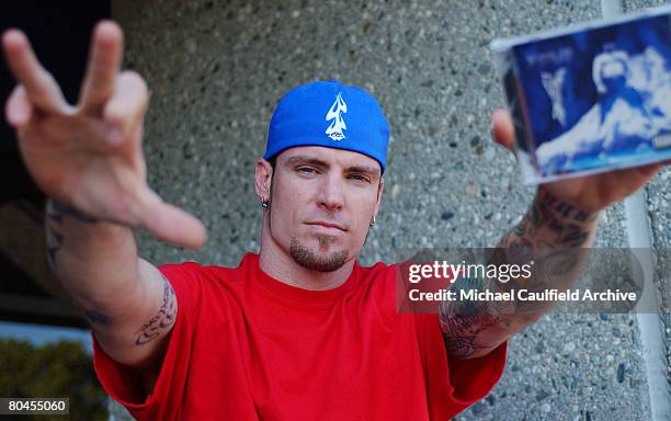 Robert Van Winkle, a.k.a. Vanilla Ice, displays his new cd after a signing at the Wherehouse Corporate headquarters in Torrance, Calif. Wednesday...