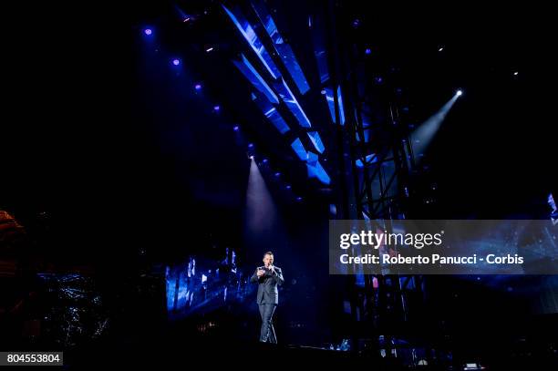 Italian singer Tiziano Ferro performs in concert at Olympic Stadium on June 28, 2017 in Rome, Italy.