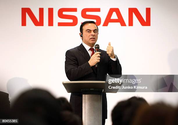 Nissan Motor Co., Ltd. CEO Carlos Ghosn speaks during their 2008 Initiation Ceremony at Roppongi Academy Hills on April 1, 2008 in Tokyo, Japan. 514...