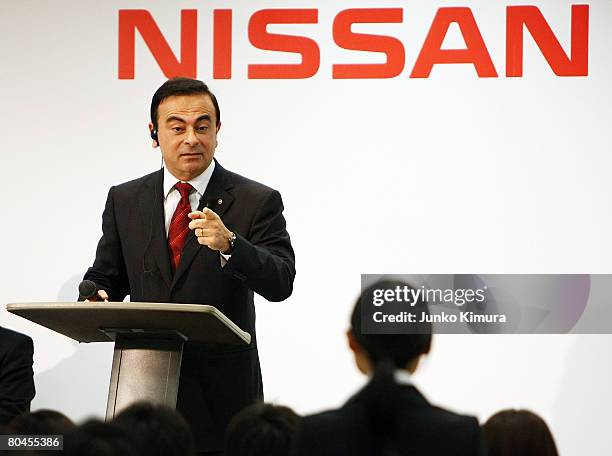 Nissan Motor Co., Ltd. CEO Carlos Ghosn speaks during their 2008 Initiation Ceremony at Roppongi Academy Hills on April 1, 2008 in Tokyo, Japan. 514...