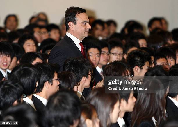 Nissan Motor Co., Ltd. CEO Carlos Ghosn arrives at the 2008 Initiation Ceremony at Roppongi Academy Hills on April 1, 2008 in Tokyo, Japan. 514 new...