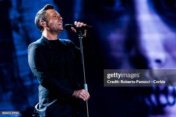 Italian singer Tiziano Ferro performs in concert at Olympic Stadium on June 28, 2017 in Rome, Italy.