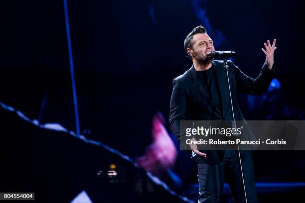 Italian singer Tiziano Ferro performs in concert at Olympic Stadium on June 28, 2017 in Rome, Italy.