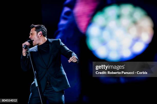 Italian singer Tiziano Ferro performs in concert at Olympic Stadium on June 28, 2017 in Rome, Italy.