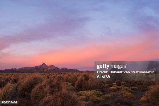 Mountains and river at sunset on November, 2016 in Parque Nacional de Sajama, Bolivia.