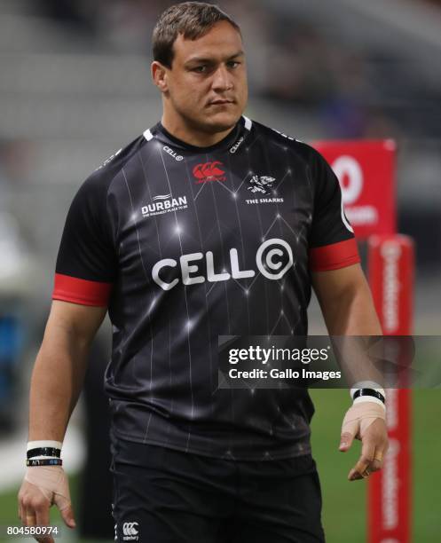 Coenie Oosthuizen of the Cell C Sharks during the Super Rugby match between Cell C Sharks and Vodacom Bulls at Growthpoint Kings Park on June 30,...