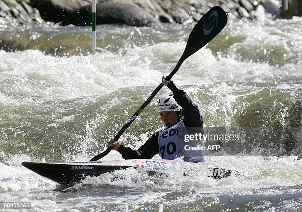 French Mathilde Pichery participates in the slalom selection for the Kayak qualifications for Cracow in La Seu d'Urgell in the province of Lleida,...