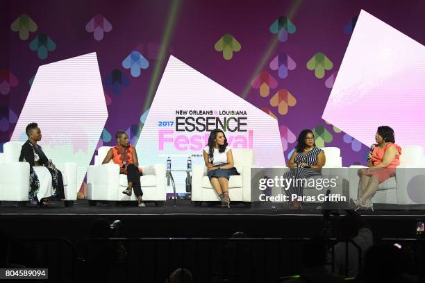 Editor-in-Chief of ESSENCE Magazine Vanessa K. De Luca, Luvvie Ajayi, Angela Rye, April Reign and April Ryan speak onstage at the 2017 ESSENCE...