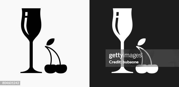 cherry wine icon on black and white vector backgrounds - black cherry stock illustrations