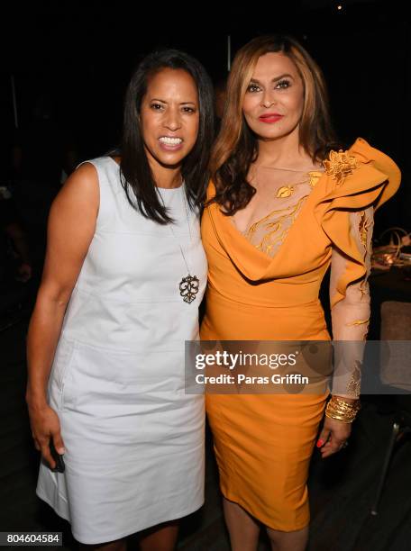 Michelle Ebanks and Tina Knowles Lawson pose backstage at the 2017 ESSENCE Festival presented by Coca-Cola at Ernest N. Morial Convention Center on...