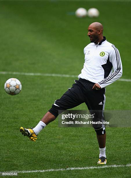 Nicolas Anelka of Chelsea warms up during the Chelsea Training ahead of their UEFA Champions League Quarter Final match against Fenerbache at the...