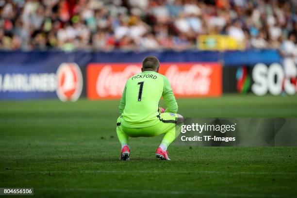 Goalkeeper Jordan Pickford of England looks on during the UEFA European Under-21 Championship Semi Final match between England and Germany at Tychy...