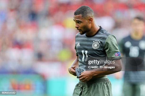 Serge Gnabry of Germany looks on during the UEFA European Under-21 Championship Semi Final match between England and Germany at Tychy Stadium on June...