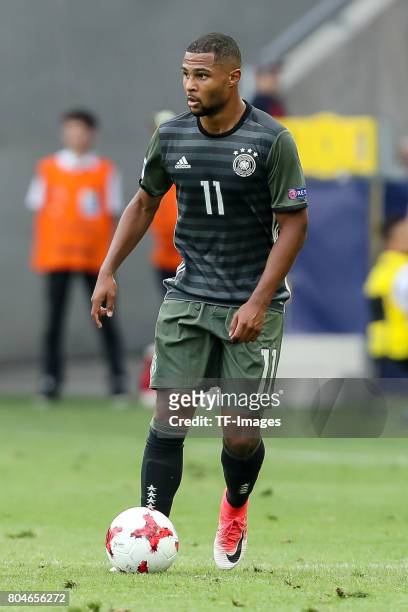 Serge Gnabry of Germany in action during the UEFA European Under-21 Championship Semi Final match between England and Germany at Tychy Stadium on...
