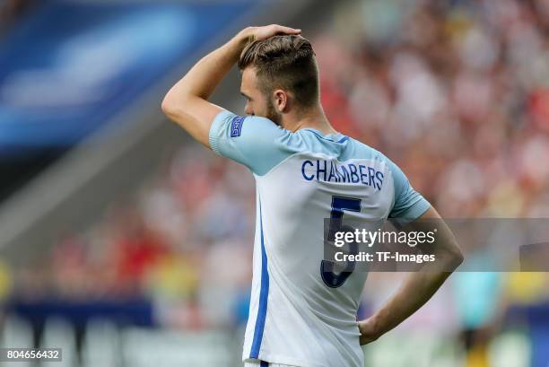 Calum Chambers of England looks on during the UEFA European Under-21 Championship Semi Final match between England and Germany at Tychy Stadium on...