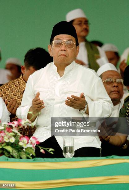 Indonesian President Abdurrahman Wahid participates in a mass prayer rally April 29, 2001 in Jakarta. The embattled Muslim cleric faces a...