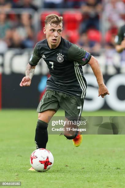 Max Meyer of Germany in action during the UEFA European Under-21 Championship Semi Final match between England and Germany at Tychy Stadium on June...