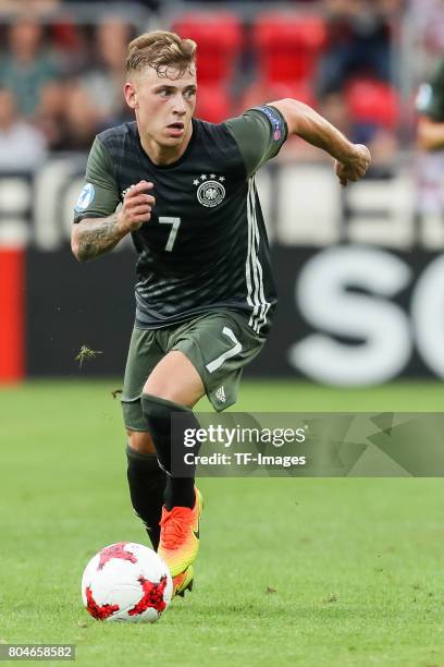 Max Meyer of Germany in action during the UEFA European Under-21 Championship Semi Final match between England and Germany at Tychy Stadium on June...