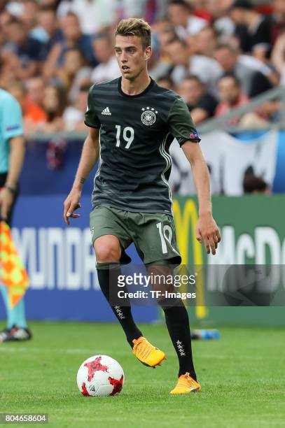 Janik Haberer of Germany in action during the UEFA European Under-21 Championship Semi Final match between England and Germany at Tychy Stadium on...