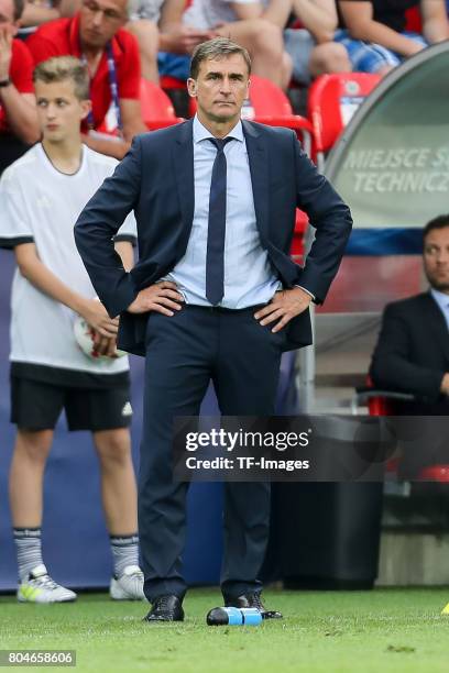 Coach Stefan Kuntz of Germany looks on during the UEFA European Under-21 Championship Semi Final match between England and Germany at Tychy Stadium...