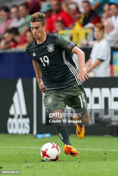 Janik Haberer of Germany in action during the UEFA European Under-21 Championship Semi Final match between England and Germany at Tychy Stadium on...