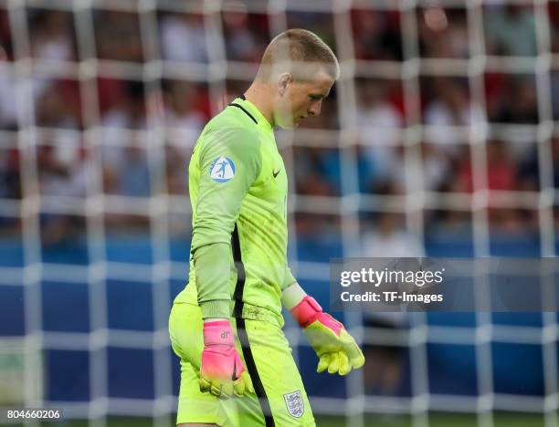 Goalkeeper Jordan Pickford of England looks on during the UEFA European Under-21 Championship Semi Final match between England and Germany at Tychy...