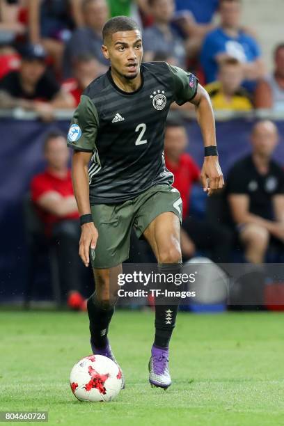 Jeremy Toljan of Germany in action during the UEFA European Under-21 Championship Semi Final match between England and Germany at Tychy Stadium on...