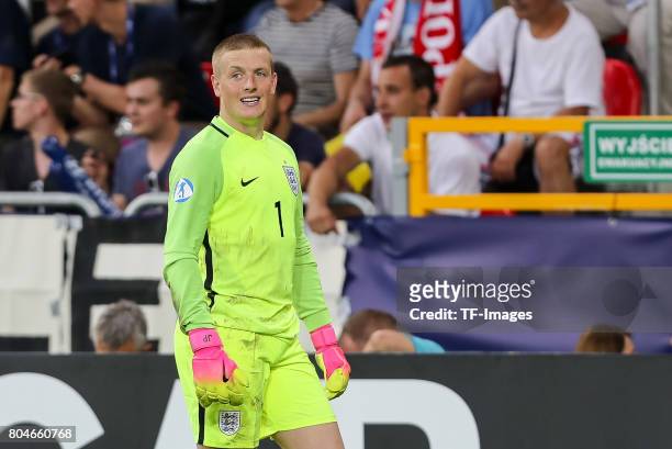 Goalkeeper Jordan Pickford of England looks on during the UEFA European Under-21 Championship Semi Final match between England and Germany at Tychy...