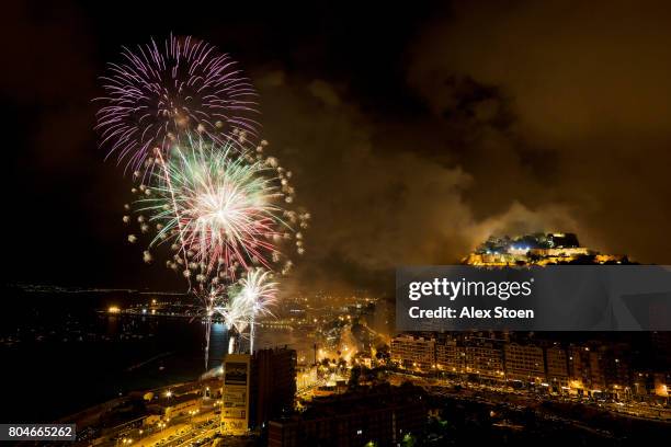 fireworks taken on the nights following the bonfires of saint john in southern spain - alicante fotografías e imágenes de stock